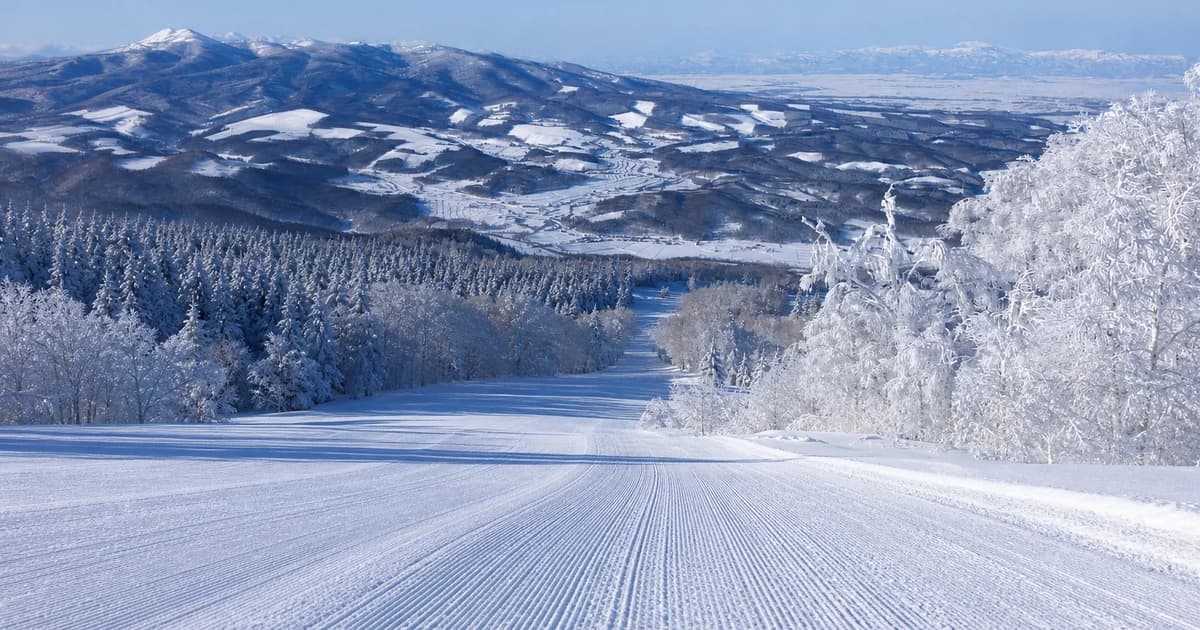 神居滑雪場空雪道與大雪山景觀的寫實照片